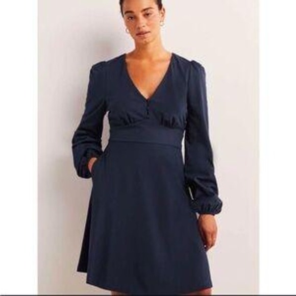 Boden Women's Navy Blue Long Sleeve Fit & Flare Dress US 8R NEW - Picture 1 of 6